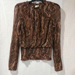 Joie Womens Size Small 70s Inspired Marble Swirl Sheer Pleated Boho Blouse